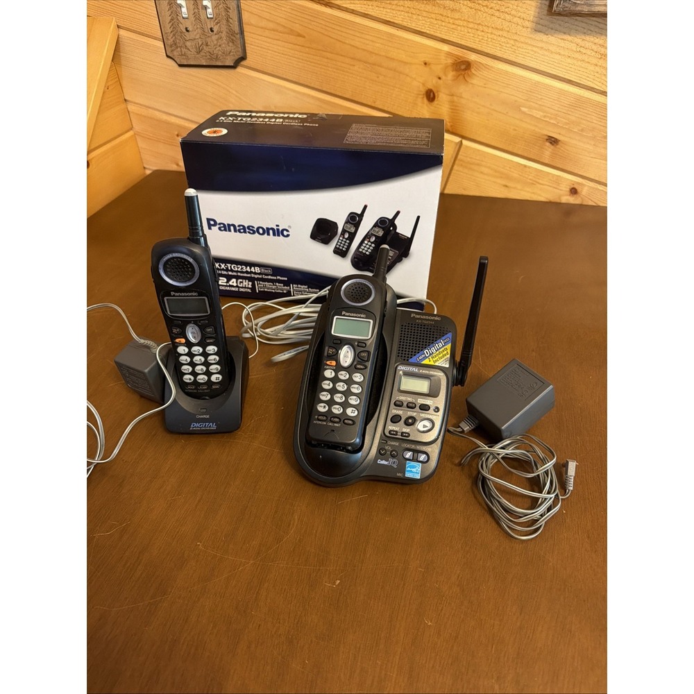 Panasonic Cordless Phone 2 Handsets Digital 2.4 GHz KX-TG2344B Intercom Speaker